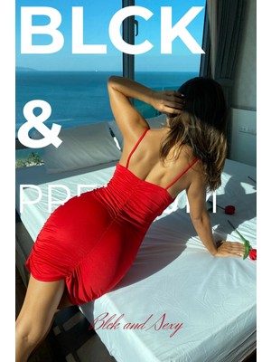 Büzgülü Askılı Seksi Mini Fantezi Elbise Kırmızı