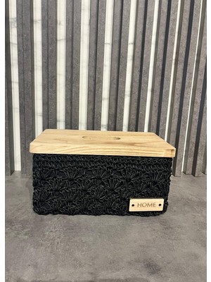 Dekoratif Örgü Kaplamalı Ahşap Kapaklı Sepet