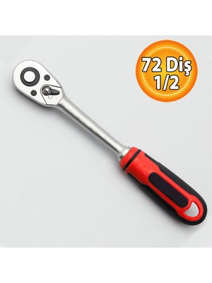 Badem10 Cırcır Kolu 1/2" Lokma Anahtarı 72 Diş Profesyonel Endüstriyel El Aleti Uzun Kollu Dayanıklı Metal