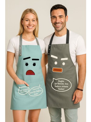 Hulganz Kumaş Mutfak Önlüğü Seti 2'li Leke Tutmaz Su Itici %65 Pamuk %35 Polyester Kadın - Erkek Angry Önlük