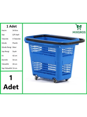 Tekerlekli Plastik Market Alışveriş El Sepeti 54 Litre Mavi 1 Adet