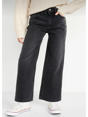 Kız Çocuk Koyu Mavi Mid Rise Wide Leg Jean Pantolon