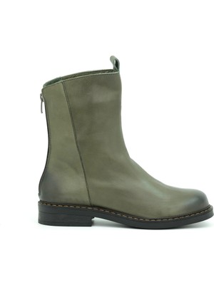 Tuna Hakiki Deri Fermuarlı Kadın Bot Kauçuk Taban - B257302