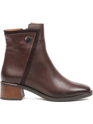 Celal Gültekin Kadın Kahverengi Fermuarlı Kalın Topuklu Deri Bot