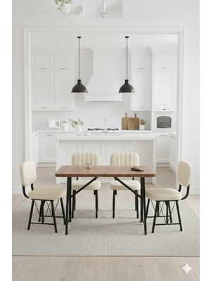 Parlazonhome Elfin 70X110CM Sabit Atllantik Yemek Masası, Yemek Masası Takımı, Mutfak Masası, 4 Krem Sandalye