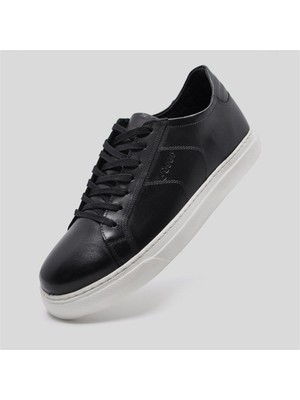 Fosco Hakiki Deri Sneaker Spor Erkek Ayakkabı Siyah 9757