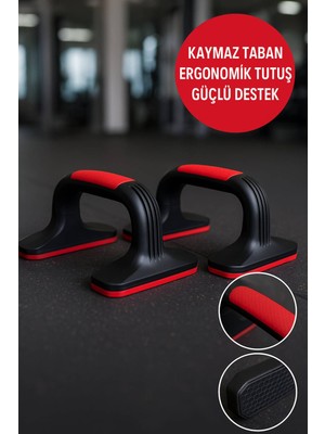 Toyfest Kırmızı Kaymaz Tabanlı Push-Up Standı – Ev ve Salon Kullanımına Uygun Güçlü Destek Aparatı