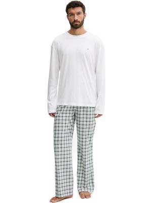 Tommy Hilfiger Erkek Beyaz Uzun Kollu Dokuma Pijama Takımı UM0UM03663