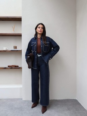 Esra Helvacı Denim Zımba Detaylı Ikili Takım