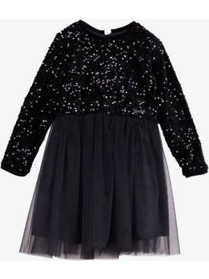 Barbie Pullu Siyah Kız Çocuk Abiye Elbise BRB5WG-ELB6661