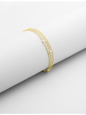 So CHIC Venüs 18 Ayar Sarı Altın Kaplama 19 Cm Gümüş İnci Bileklik