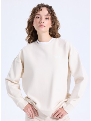 Jeep Bisiklet Yaka Baskılı Bej Kadın Sweatshırt J5WL-SWT7089