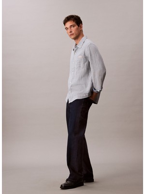 Calvin Klein Jeans Classic Fit Lacivert Çizgili Erkek Gömlek LV04RC706GX6V Casual Classıc Boardw