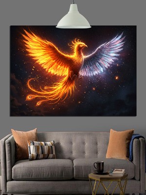 Karizma Tablo Anka Kuşu Yükselen Alev Dekoratif Kanvas - Mdf Ahşap Tablo