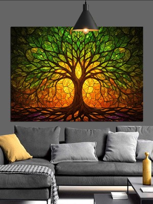 Karizma Tablo Hayat Ağacı Renkli Kökler Dekoratif Kanvas - Mdf Ahşap Tablo