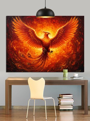 Karizma Tablo Anka Kuşu Alev  Dekoratif Kanvas - Mdf Ahşap Tablo