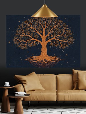 Karizma Tablo Büyük Hayat Ağacı Yıldızlı Gökyüzü Dekoratif Kanvas - Mdf Ahşap Tablo