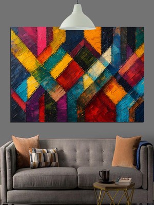 Mavi Geometrik Desenler Dekoratif Kanvas - Mdf Ahşap Tablo