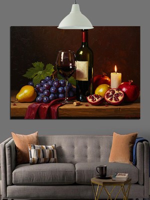 Karizma Tablo Şarap Meyve Mum Romantik Dekoratif Kanvas - Mdf Ahşap Tablo