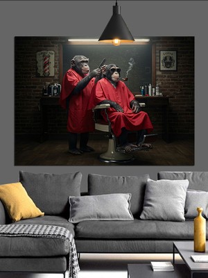 Berber Maymunlar Dekoratif Kanvas - Mdf Ahşap Tablo