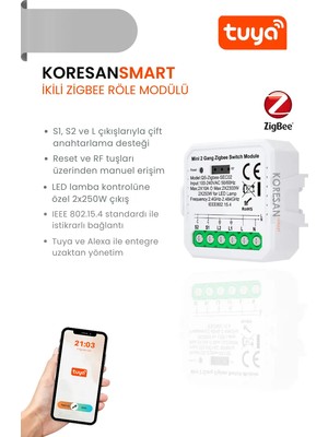 Koresan Tuya Mini Ikili Zigbee Röle Anahtar Modülü + Rf Alıcılı