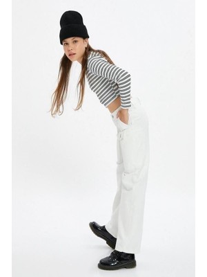 Koton Kız Çocuk Bol Paça Kot Pantolon Önde Cep Detaylı Pamuklu - Crop Wide Leg Jean
