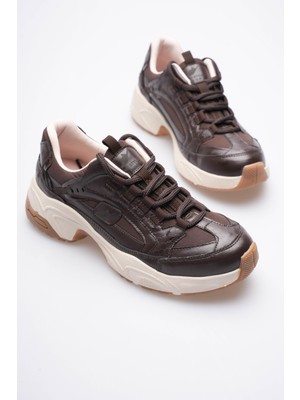 Mubiano Kadın Sneaker File Baskılı Kalın Tabanlı Kahve Rivex