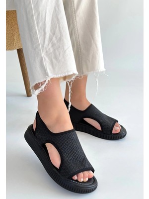 Butik Wayi Siyah Hasır Cilt Sandalet