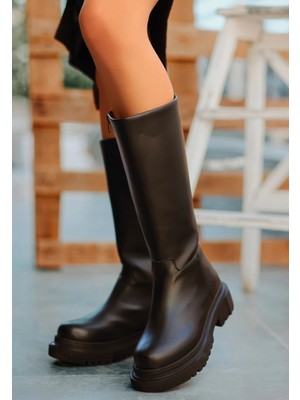 Butik Idax Siyah Cilt Topuklu Çizme