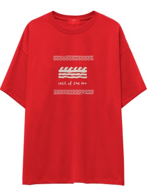 The Lucid Lab Call Of The Sea Oversize Tişört - Kırmızı