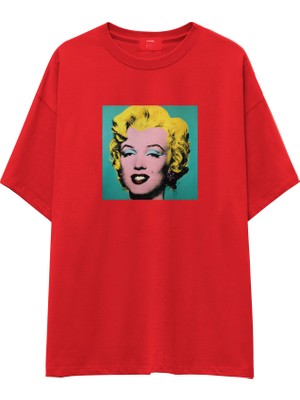 The Lucid Lab Andy Warhol / Marilyn Monroe Blue Oversize Tişört - Kırmızı