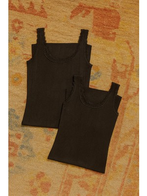 Alissa Kadın %100 Pamuklu Jakarlı Yumuşak Kumaş Kalın Askılı 2'li Atlet Wİ3K13LK5E.2L