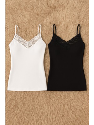 Alissa Kadın Modal Pamuklu Likralı Dantel Detaylı Ip Askılı 2'li Atlet W6K6K0T5KA