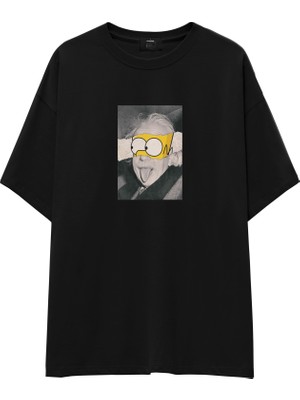 The Lucid Lab Albert Einstein / Homer Simpson Oversize Tişört - Siyah