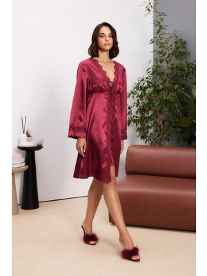 Pierre Cardin Saten Dörtlü Gelin Çeyiz Seti - 7010 Bordo