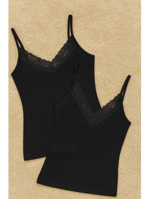 Alissa Kadın Modal Pamuklu Likralı Dantel Detaylı Askılı 2'li Atlet W6K6K0T7KA