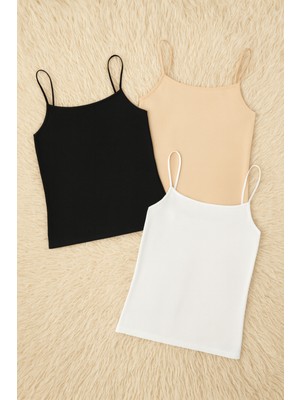 Alissa Kadın Pamuklu Likralı Ip Askılı Penye 3'lü Atlet W6K0K9T1KA