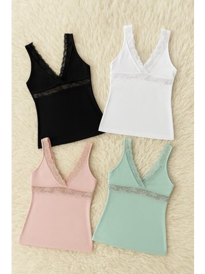 Alissa Kadın Modal Pamuklu Likralı Dantel Detaylı Askılı 4'lü Atlet W6K6K0T7KA