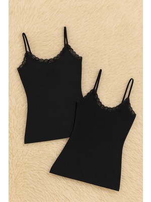 Alissa Kadın Modal Pamuklu Likralı Dantel Detaylı Ip Askılı 2'li Atlet W6K6K0T4KA