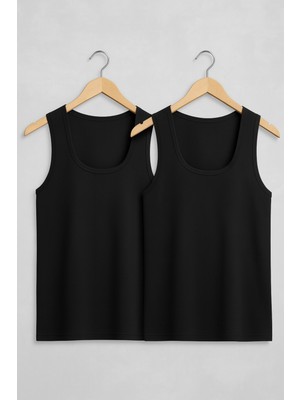 Alissa Erkek %100 Pamuklu Siyah 2'li Ribana Atlet W2İ2K2L9KK