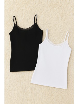 Alissa Kadın Modal Pamuklu Likralı Dantel Detaylı Ip Askılı 2'li Atlet W6K6K0T4KA