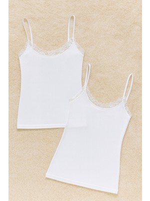 Alissa Kadın Modal Pamuklu Likralı Dantel Detaylı Ip Askılı 2'li Atlet W6K6K0T4KA