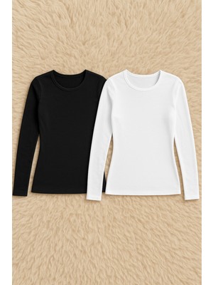 Alissa Kadın Pamuklu Likralı Uzun Kol Penye 2'li Atlet W6K0K2T3KA