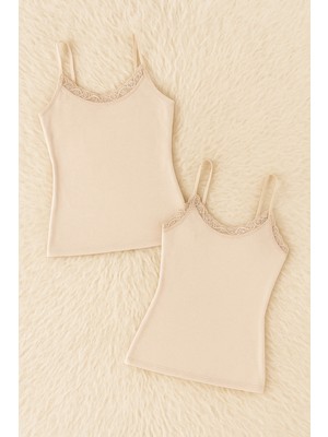 Alissa Kadın Modal Pamuklu Likralı Dantel Detaylı Ip Askılı 2'li Atlet W6K6K0T4KA