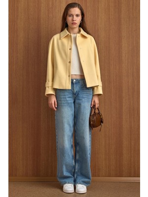 Olcay Çıt Çıt Kapamalı Pat Detaylı Kısa Kaban SARI 3163