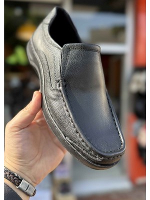 Ayakcity Erkek Günlük Hakiki Deri Full Ortopedik Taban Loafer Ayakkabı - Siyah - 43