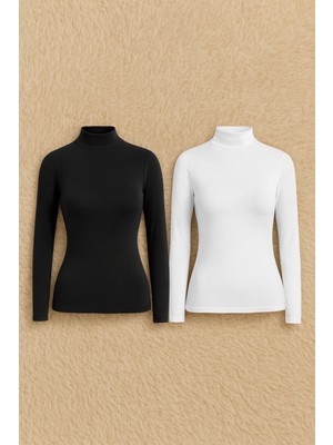 Alissa Kadın Pamuklu Likralı Uzun Kol Balıkçı Yaka Penye 2'li Atlet W6K2K2T6KA