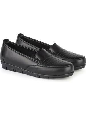 Kadın Tam Ortopedik Siyah İçi Hakiki Deri Anne Ayakkabısı Kadın Ayakkabı