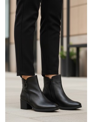 Ayakmod Siyah Hakiki Deri Fermuarlı Kadın Bot Premium 92163-1 Z