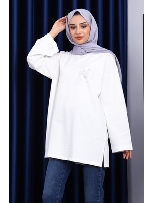 İmaj Butik Ekru İşleme Detaylı Sweatshirt